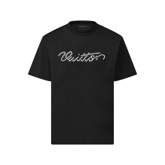 Beaded Signature Embroidery Black Cotton T-shirt